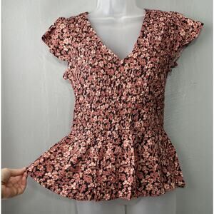 Japna Smocked Peplum Top Size Medium Floral Boho Romantic Forest Fairy Peasant